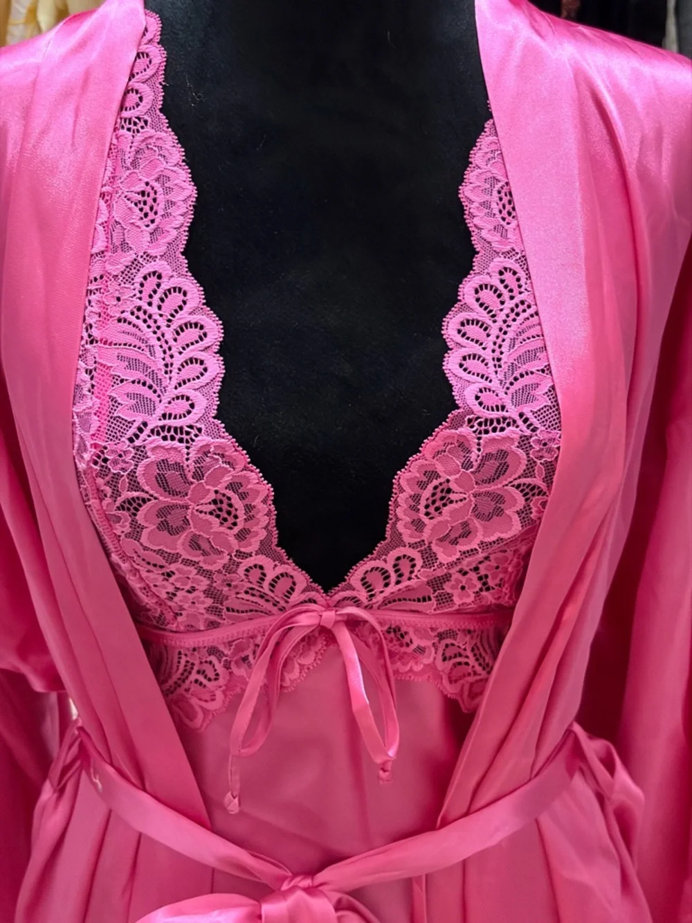 In Bloom by Jonquil Love Story Luxe Satin Halter Chemise Pink Slip & Robe - Picture 14 of 16